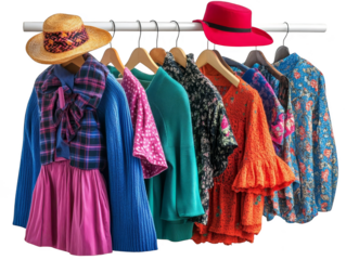 Colorful Women s Fashion Clothes Hanging on Rack