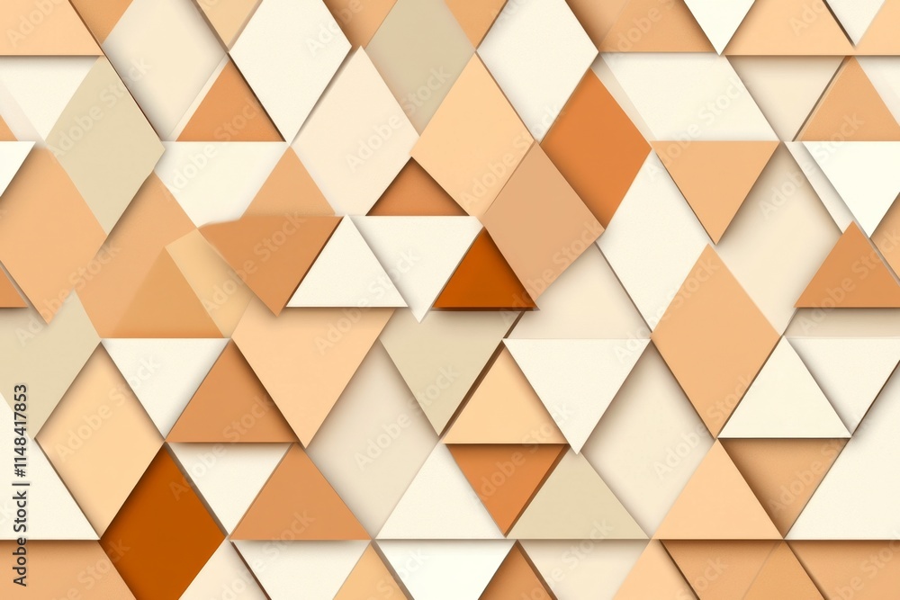 Poster A conceptual flat design of stacked pyramids forming a repeating geometric pattern, rendered in soft earth tones on a white background