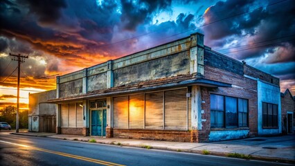 Obraz premium Abandoned Grocery Store at Dusk - Long Exposure Photography