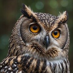Obraz premium A close-up of an owl’s piercing eyes with a bokeh effect in the background.