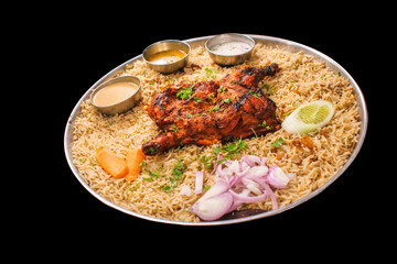 Delicious chicken Mandi tandoor dish. Mandi is a Yemeni dish which consists of meat and rice in a...