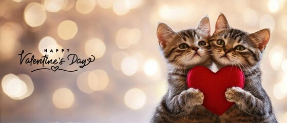 Adorable Kittens Embrace Red Heart for Valentines Day