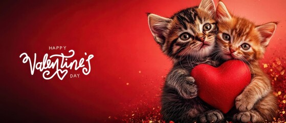 Adorable Kittens Celebrate Valentines Day with a Red Heart