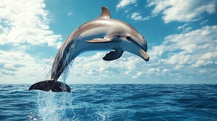 Fototapeta premium Dolphin leaps from ocean. (1)