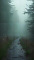 Obraz premium A Foggy Pathway through Nature