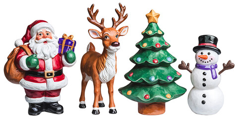 A watercolor-style Christmas figurines isolated on a white background