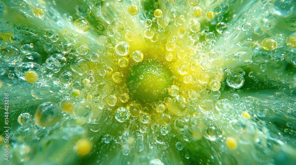 Poster lime bubbles in high-resolution close-up nature scene macro refreshing environment vibrant viewpoint