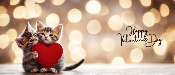 Naklejka premium Adorable Kittens Celebrate Valentines Day with a Big Red Heart