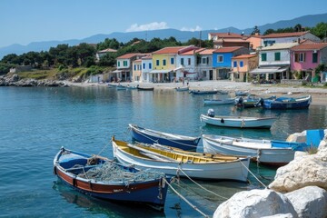 Charming fishing boats docked in a picturesque coastal village seaside landscape photography tranquil water serene viewpoint ships and scenic beauty unveiled