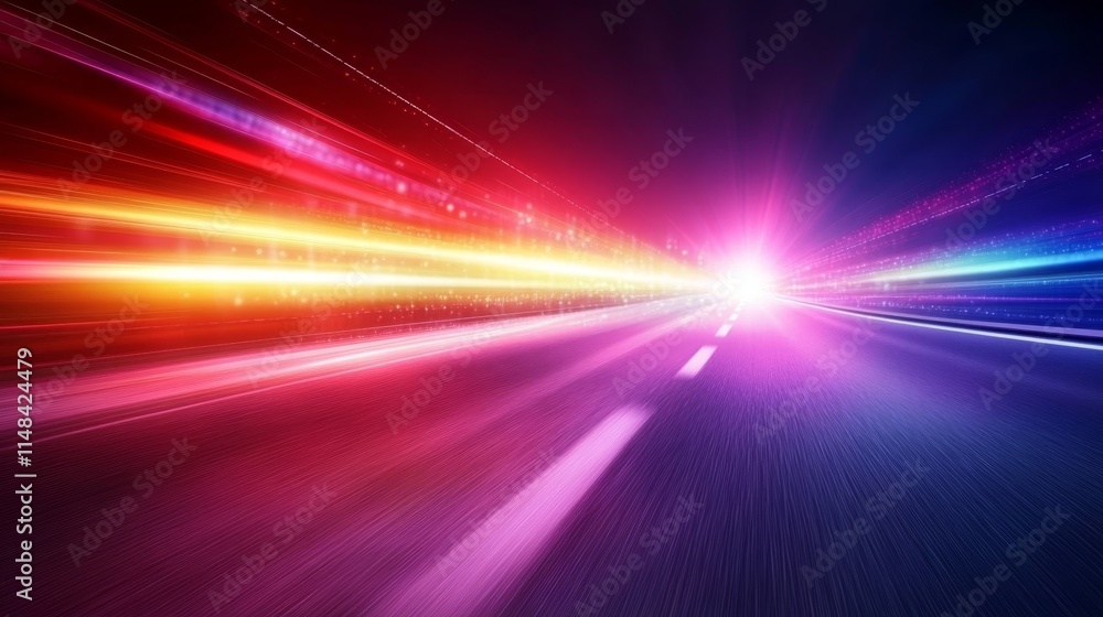 Poster speed of light data blurred highway with streaming data for digital transformation and innovation