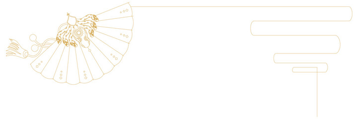 Chinese fan with golden red line art style for chinese new year decorations