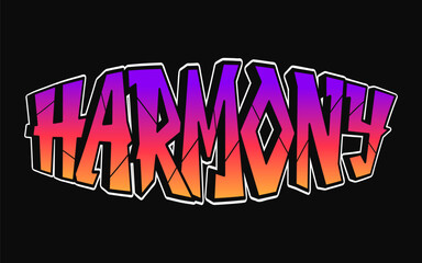 Harmony word trippy psychedelic graffiti style letters.Vector hand drawn doodle cartoon logo Harmony illustration. Funny cool trippy letters, fashion, graffiti style print t-shirt, poster concept