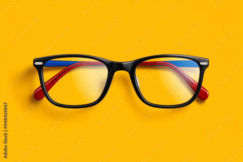 Poster A flat design of a pair of glasses with bold black frames and no background, emphasizing simplicity and style