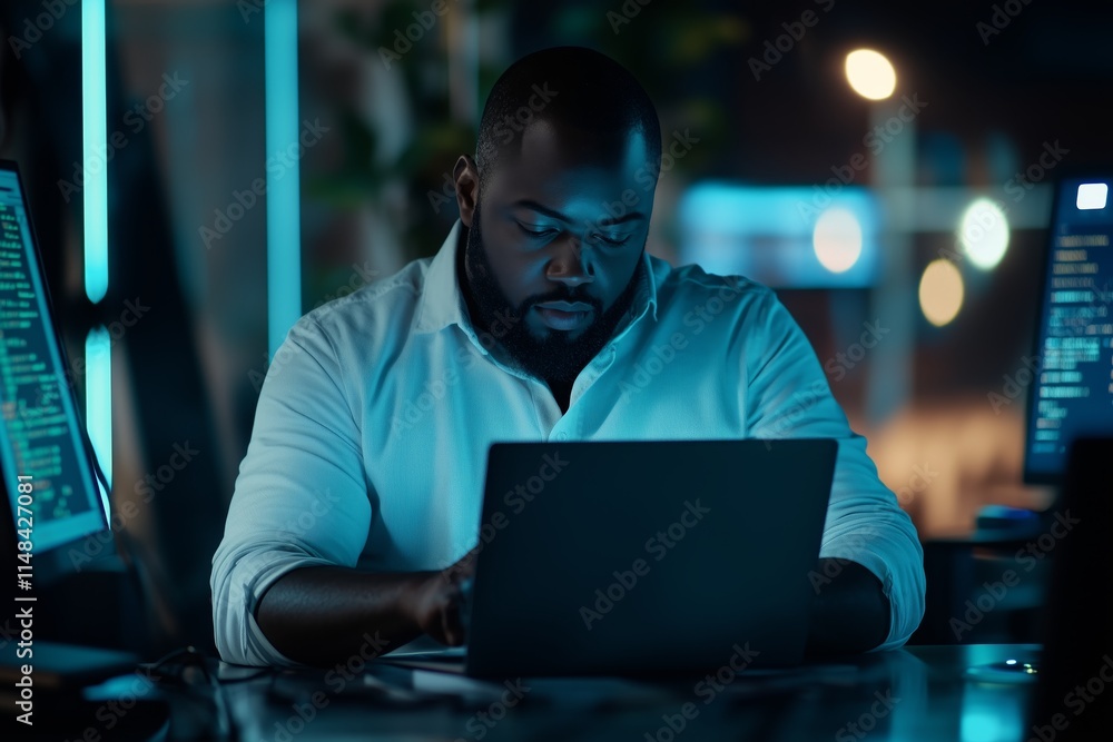 Aufkleber african american programmer coding on a laptop