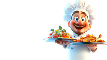 Happy Cartoon Chef Serving Delicious Food