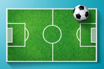 A flat design of a soccer field with simple player icons and clean, geometric lines