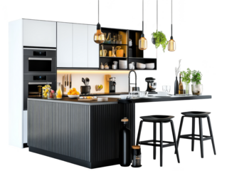 Modern Black White Kitchen Island Design