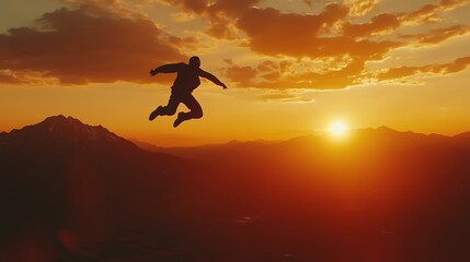 Man leaps at sunset.