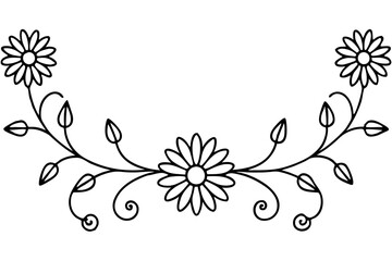 Floral Border Element with Daisies and Vines - Vector Design