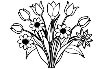 Floral Bouquet with Tulips and Daisies - Vector Illustration