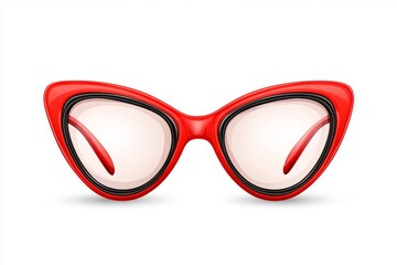 Fototapeta premium A flat illustration of bold cat-eye glasses in a bright red color, placed on a crisp white backdrop