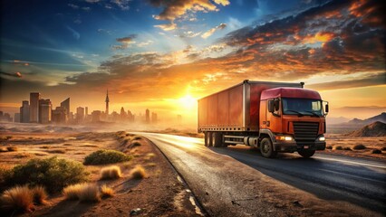 Urban Exploration: Modern Truck Cargo Road, Isolated Background - Stock Photo