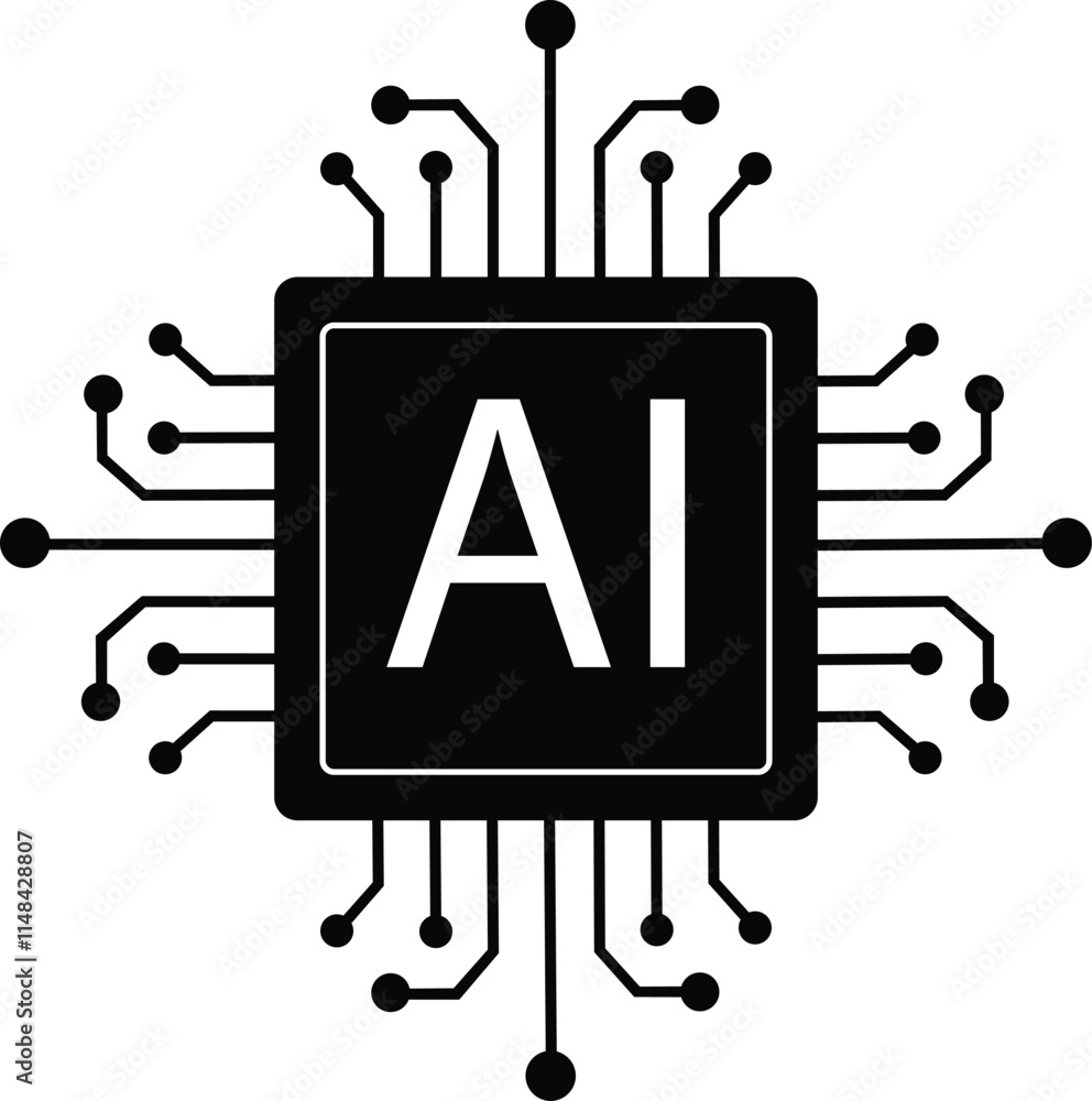 Poster ai chip icon. computer microchip vector symbol