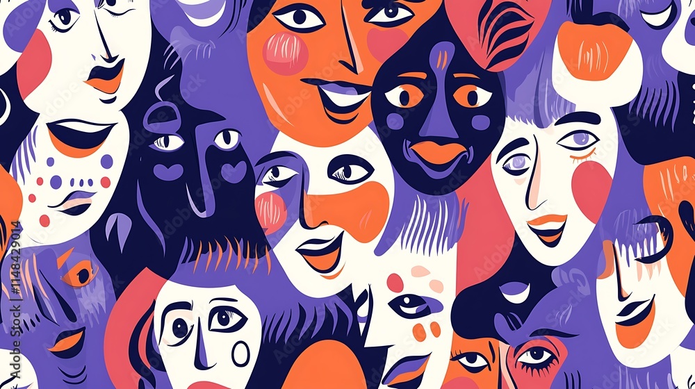 Poster diverse faces in pattern.