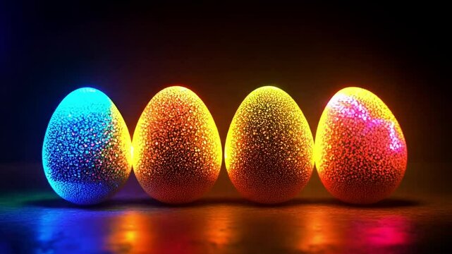 Easter eggs in a row with neon glow color moving seamless art loop background colorful art wallpaper Modern screen design gradients broadcasting footage 4k video. Happy Easter egg design