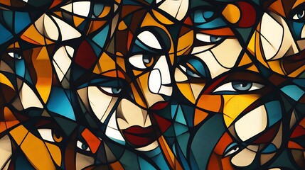 Abstract faces, eyes mosaic.