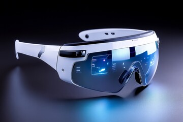 Fototapeta premium A futuristic concept of augmented reality glasses with sleek transparent lenses and holographic displays projected in the air