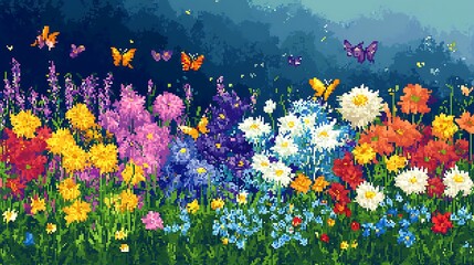 Colorful pixel art field.