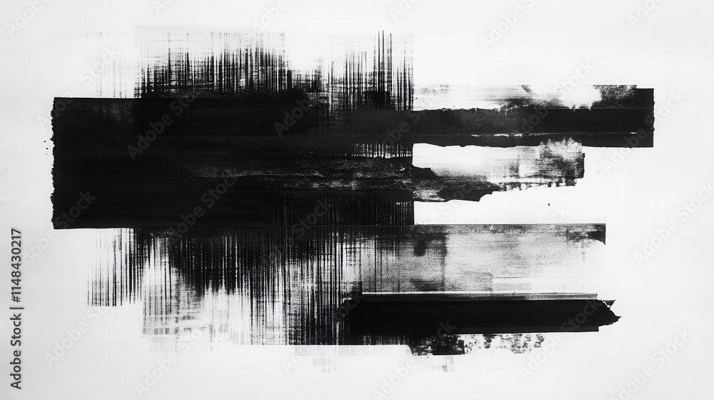 Poster abstract black ink strokes on white. ideal for modern design, adding texture and visual interest.