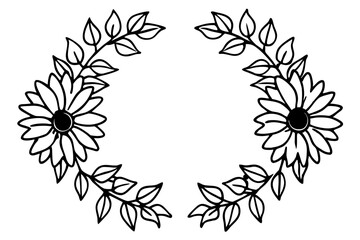 Sunflower Floral Wreath with Leaves - Vector Illustration