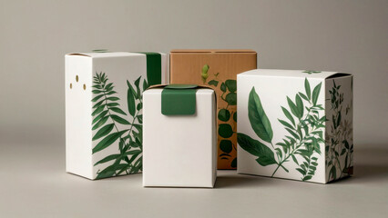White square cardboard box, light background. Ecology and connection with nature.