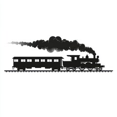 Vintage steam train silhouette with smoke.