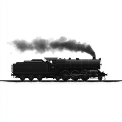Fototapeta premium Black and white illustration of a steam locomotive emitting smoke.