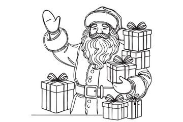 Continuous one line drawing of Santa Claus. Represents the joy and magic of Christmas. Hand drawn vector illustration for holiday greeting