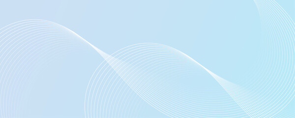 Abstract white wave dynamic curve lines on sky blue background. Energy technology concept modern backdrop design for business, presentation, banner.