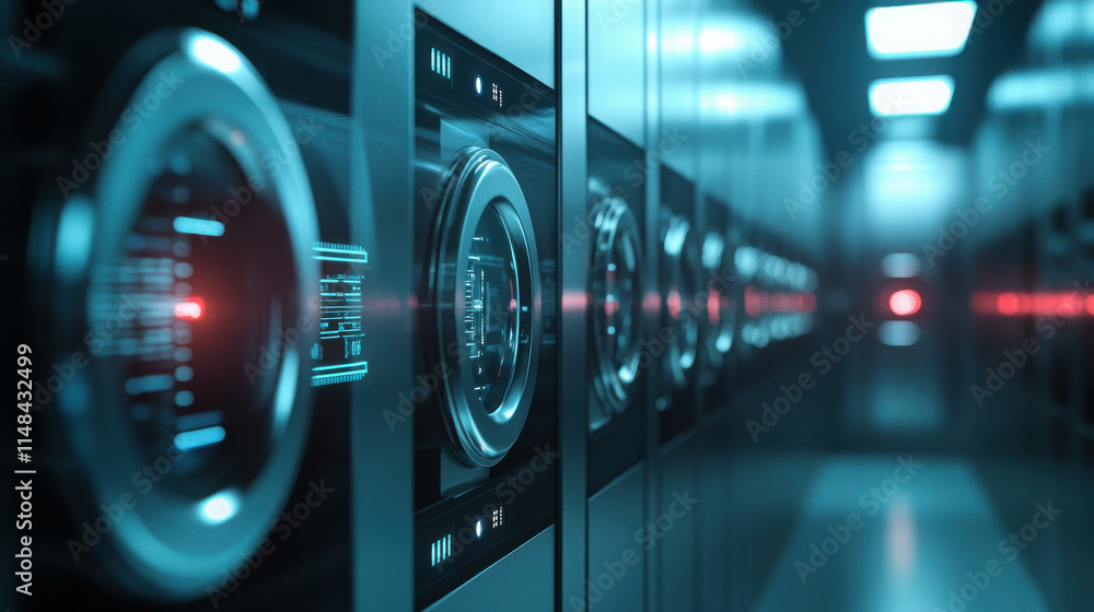 Poster modern digital vault with biometric locks and advanced security features