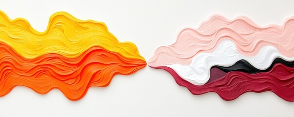 This image features vibrant, wavy lines of paint in warm and cool colors, showcasing a creative blend of art and texture.