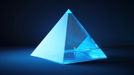 Glass pyramid glowing blue.