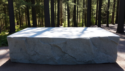 Natural stone podium with a forest backdrop, product display