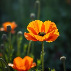 Fototapeta premium Radiant Red Poppy in Sunlight, Moonlit Poppies