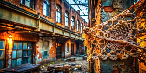 Urban Lace: Decaying Beauty, Abandoned Architecture, Grunge Texture, Industrial Ruins, Forgotten Places,  Rust, Concrete, Brick, Weathered, Intricate Detail,  Urban Exploration Photography