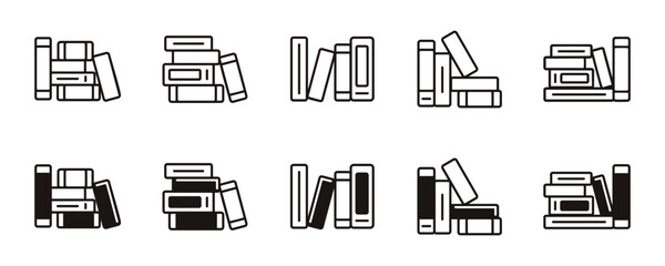 bookshelf library read book icon set education school study dictionary book stack storage signs vector outline illustration