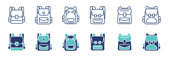 simple baggage school bag icon set travel, trip, hiking backpack signs collection vector illustration