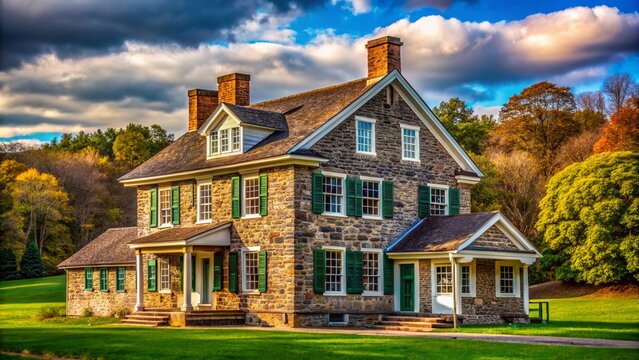 Valley Forge Historical House: Revolutionary War Era Architecture, Pennsylvania Landmark, Colonial Building Photography