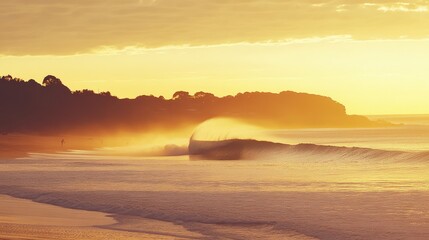 Serene Sunset Over Gentle Waves on a Tranquil Beach Landscape