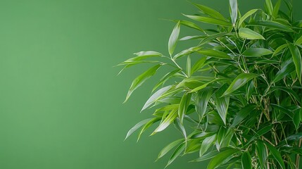 Obraz premium Lush green bamboo plant against a vibrant green background.